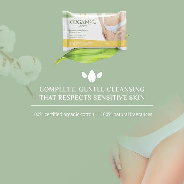 Alt view image 5 of 6 - Organyc Organic Cotton Intimate Wet Wipes for Sensitive Skin, pH Balanced, Paraben-Free, Alcohol-Free, Chlorine-Free, 20 Count (Pack of 1)