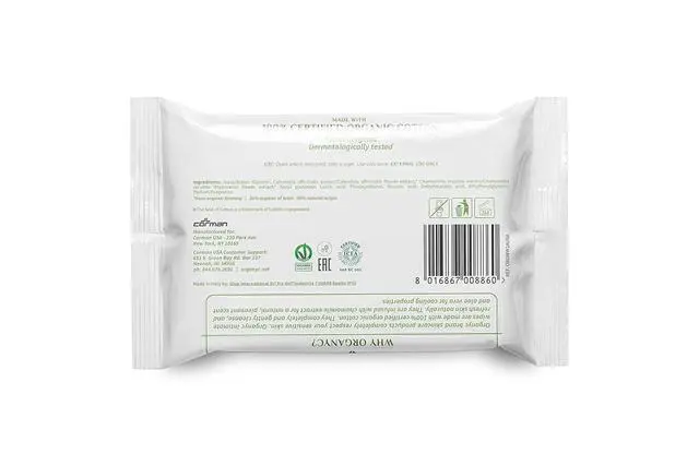 Alt view image 4 of 6 - Organyc Organic Cotton Intimate Wet Wipes for Sensitive Skin, pH Balanced, Paraben-Free, Alcohol-Free, Chlorine-Free, 20 Count (Pack of 1)