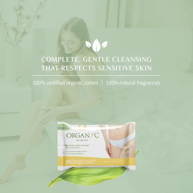Alt view image 2 of 6 - Organyc Organic Cotton Intimate Wet Wipes for Sensitive Skin, pH Balanced, Paraben-Free, Alcohol-Free, Chlorine-Free, 20 Count (Pack of 1)