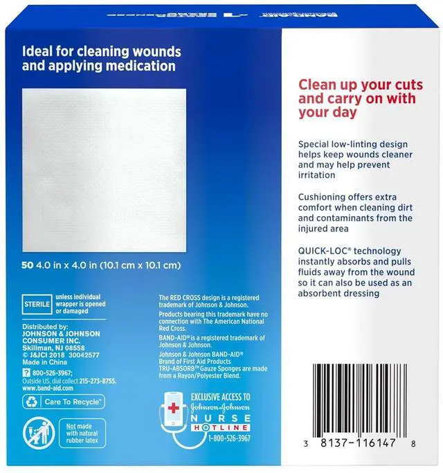 Alt view image 4 of 5 - BAND-AID Brand Tru-Absorb Gauze Sponges, 4in x 4in, Large Size, 50 Count