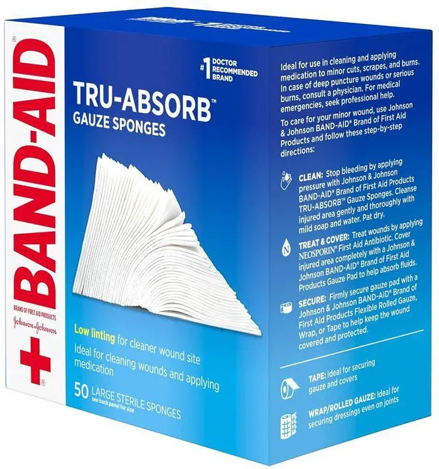 Alt view image 2 of 5 - BAND-AID Brand Tru-Absorb Gauze Sponges, 4in x 4in, Large Size, 50 Count