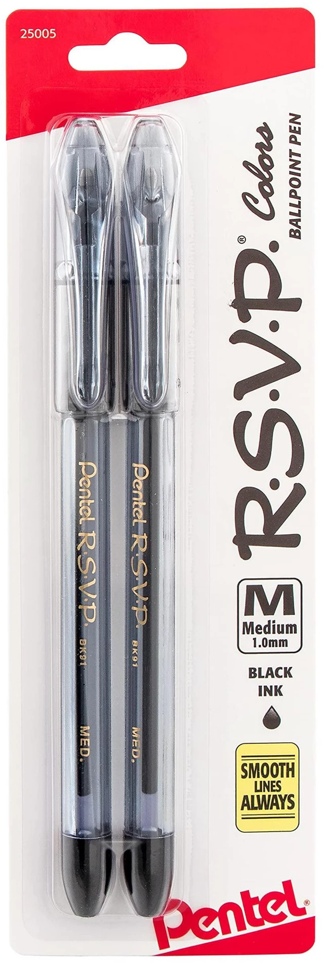 Main image of Pentel RSVP Colors Ballpoint Pen 1.0mm Medium Line Black Ink Pack of 2 (BK91CRBP2A)