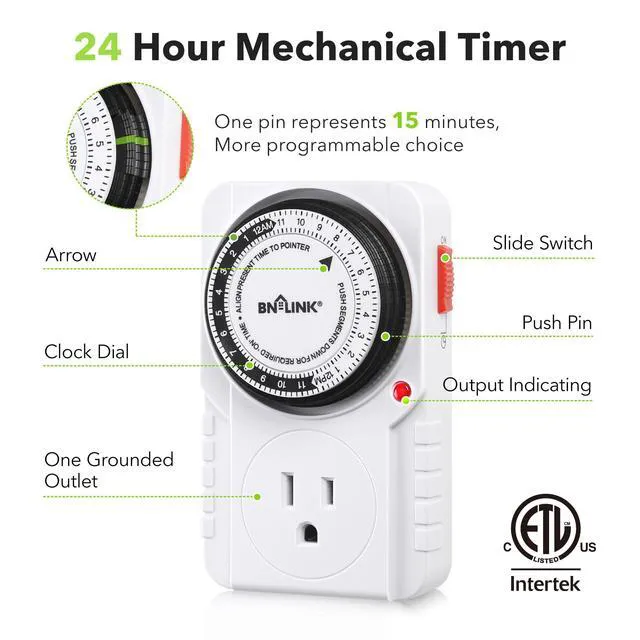 Alt view image 6 of 6 - BN-LINK 24-Hour Heavy Duty Mechanical Timer Outlet with Indicator Light, 3-Prong