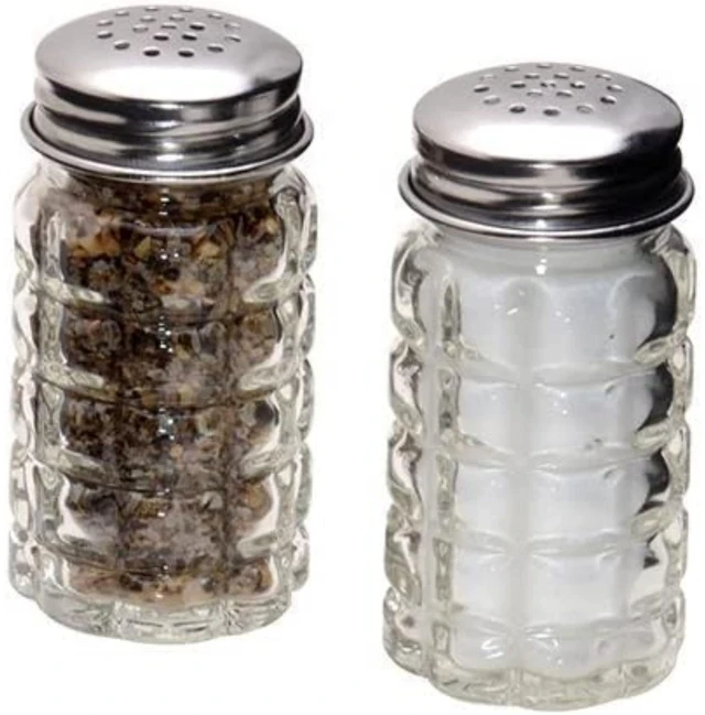 Main image of Retro Style Salt and Pepper Shakers with Stainless Tops, Set of 2