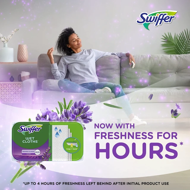 Alt view image 3 of 7 - Swiffer Sweep + Mop Wet Pads Refill, Lavender, 24ct, All Purpose Multi-Surface Floor Cleaning Cloths for Dirt, Dust, Hair, Home, Bathroom, Kitchen