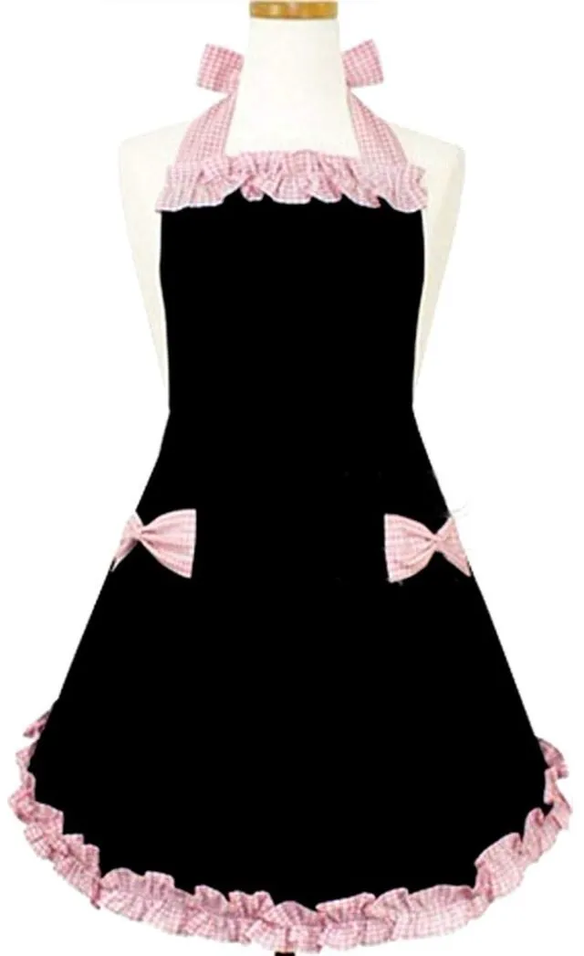 Main image of Hyzrz Cute Fashion Bib Apron for Women Girls Waitress Cooking Restaurant Kitchen Home Chef (Black)