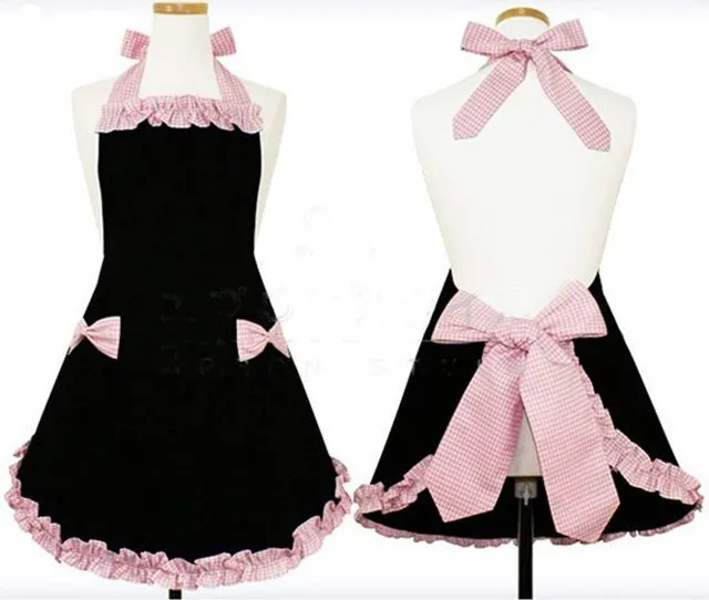 Alt view image 2 of 2 - Hyzrz Cute Fashion Bib Apron for Women Girls Waitress Cooking Restaurant Kitchen Home Chef (Black)