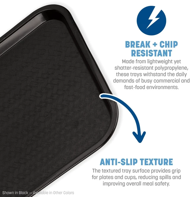 Alt view image 4 of 6 - Carlisle FoodService Products Fast Food Cafeteria Tray, Durable Polypropylene, Slip-Resistant Surface, Stackable for Cafes and Schools, BPA-Free, Rectangular, Black