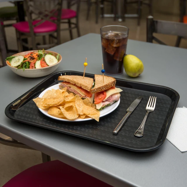 Alt view image 5 of 6 - Carlisle FoodService Products Fast Food Cafeteria Tray, Durable Polypropylene, Slip-Resistant Surface, Stackable for Cafes and Schools, BPA-Free, Rectangular, Black