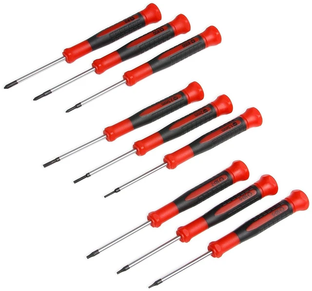 Main image of EFFICERE 9-Piece Precision Screwdriver Set, Phillips #0 #00 #000, Flat 1.5mm 2.0mm 2.5mm, Torx T5 T6 T7, Chrome Vanadium Steel Shaft, Magnetic Tip, Ergonomic Grip, Swivel