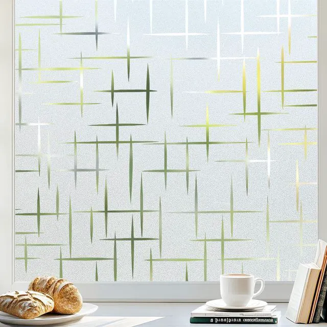Main image of Rabbitgoo Frosted Window Privacy Film, Cross Pattern, No Glue, 17.5"x78.7"