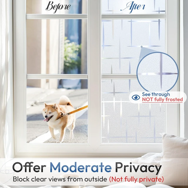 Alt view image 3 of 6 - Rabbitgoo Frosted Window Privacy Film, Cross Pattern, No Glue, 17.5"x78.7"