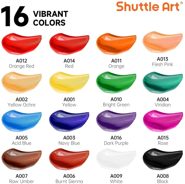 Alt view image 6 of 6 - Shuttle Art Acrylic Paint Set, 16 x 12ml Tubes, Artist Quality, Non Toxic, Rich Pigments, for Canvas, Wood, Clay, Fabric, Ceramic Crafts