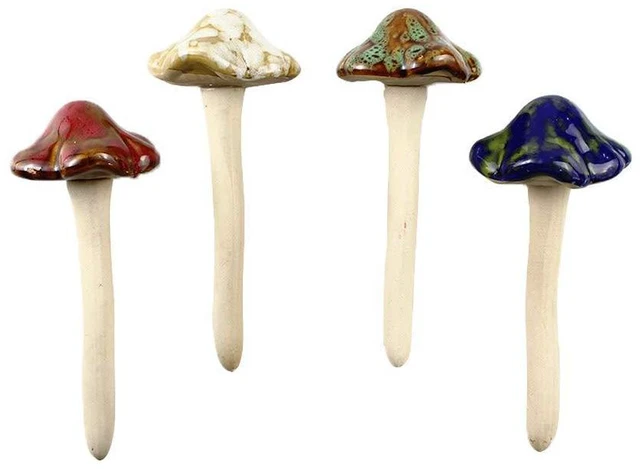 Main image of Danmu Ceramic Mushroom 4pcs Random Color 4.52-Inch Garden Yard Fairy Lawn Ornament