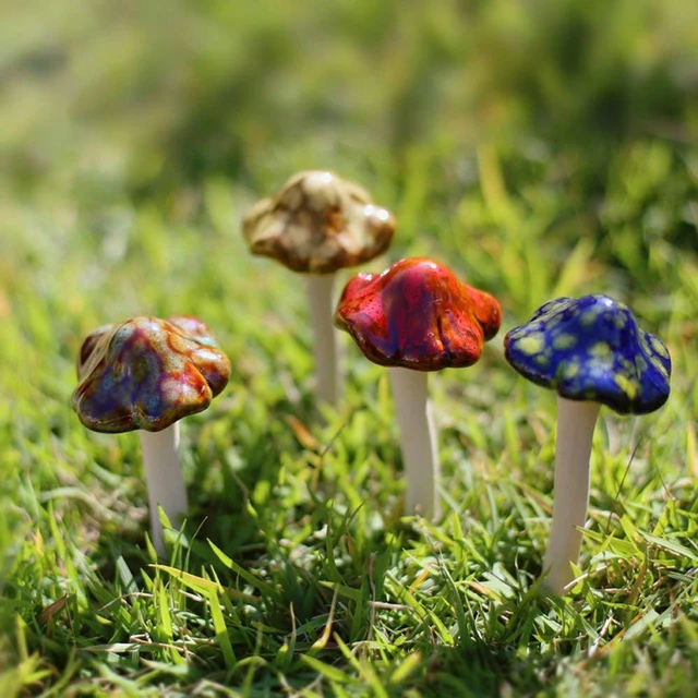 Alt view image 5 of 5 - Danmu Ceramic Mushroom 4pcs Random Color 4.52-Inch Garden Yard Fairy Lawn Ornament