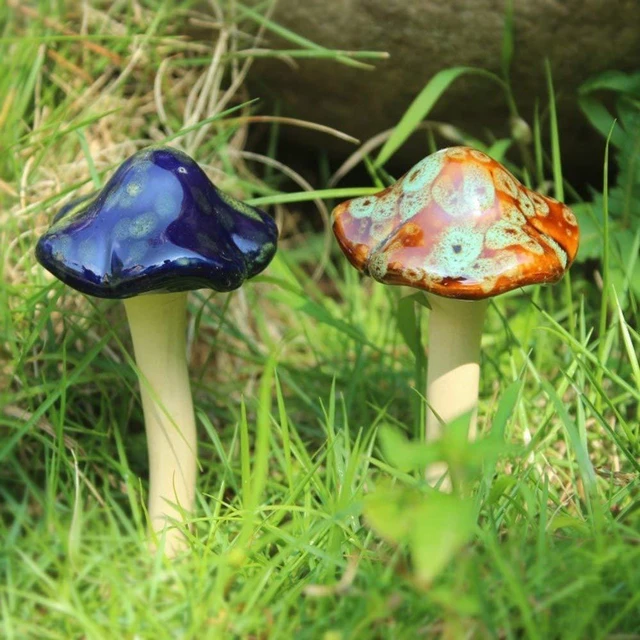 Alt view image 2 of 5 - Danmu Ceramic Mushroom 4pcs Random Color 4.52-Inch Garden Yard Fairy Lawn Ornament