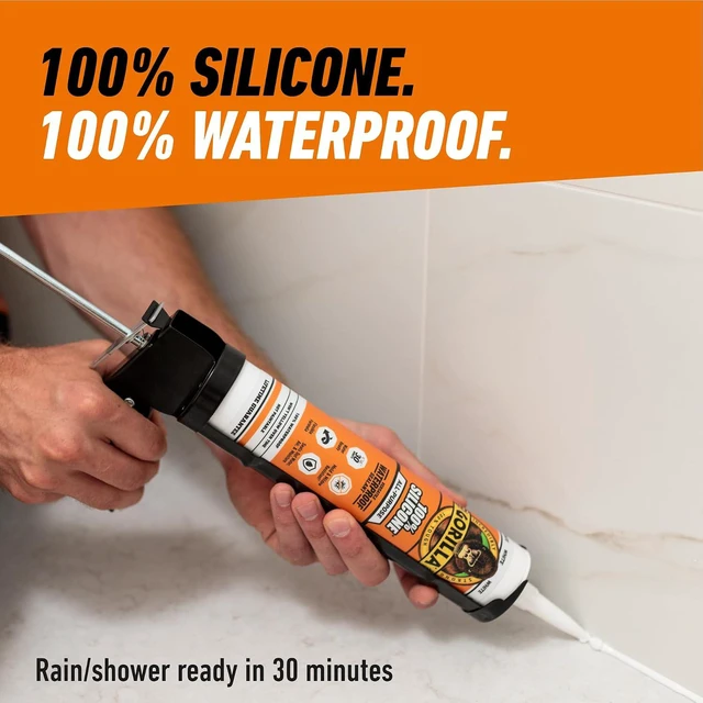 Alt view image 5 of 6 - Gorilla 100% Silicone Waterproof Caulk, All-Purpose, White, 10 oz Cartridge
