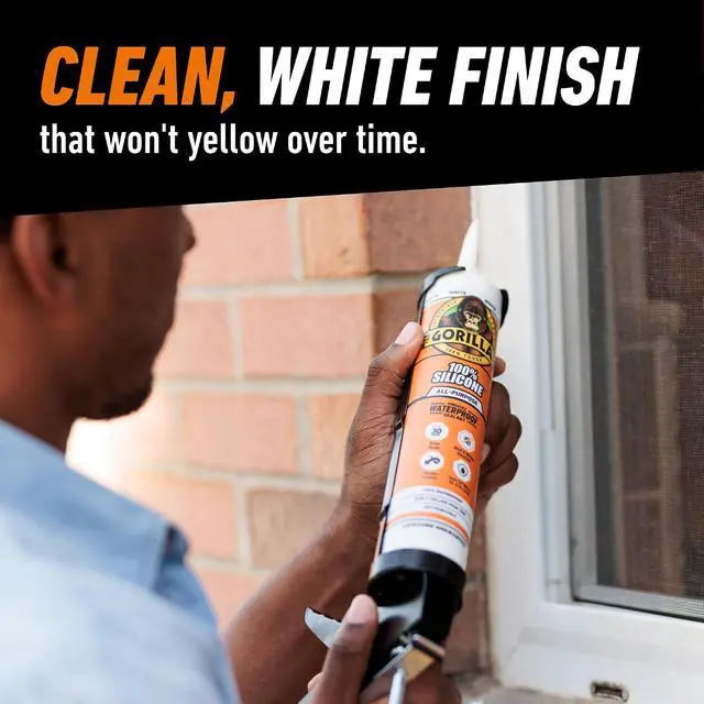 Alt view image 4 of 6 - Gorilla 100% Silicone Waterproof Caulk, All-Purpose, White, 10 oz Cartridge
