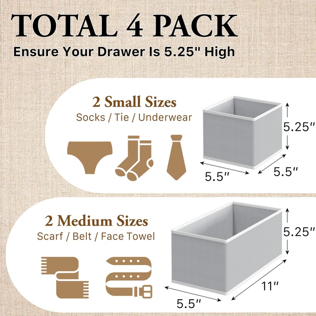 Alt view image 3 of 7 - Set of 4 Gray Simple Houseware Underwear Drawer Organizer