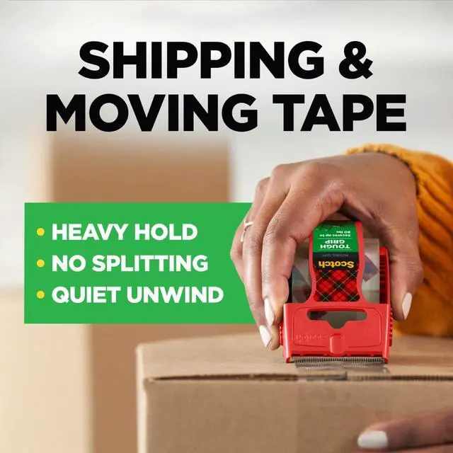 Alt view image 4 of 6 - Scotch Tough Grip Moving Packing Tape, Clear, 1.88in x 22.2yd