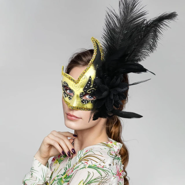 Alt view image 4 of 7 - Coddsmz Women Feather Masquerade Mask Venetian Party Mardi Gras Princess Fancy Dress Halloween Costume