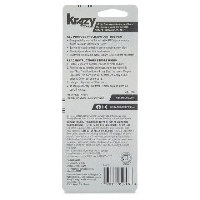 Alt view image 2 of 5 - Krazy Glue All Purpose Precision Control Superglue Pen 4g, Clear, Fast-Drying Adhesive, One-Drop Applicator for Plastic, Ceramic, Wood, Rubber, Metal, Leather