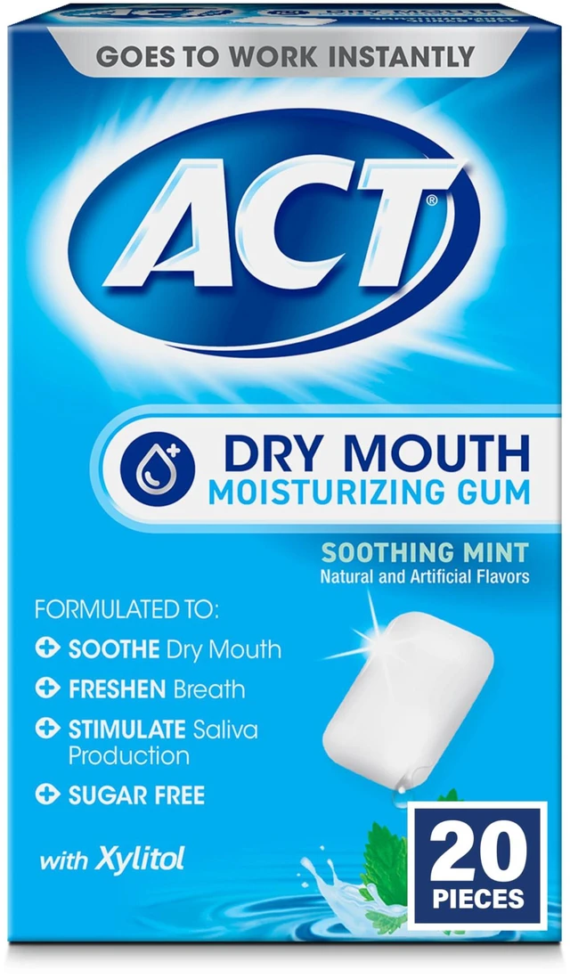 Main image of ACT Dry Mouth Moisturizing Gum, 20 Pieces, with Xylitol, Sugar Free Soothing Mint