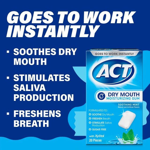 Alt view image 4 of 7 - ACT Dry Mouth Moisturizing Gum, 20 Pieces, with Xylitol, Sugar Free Soothing Mint