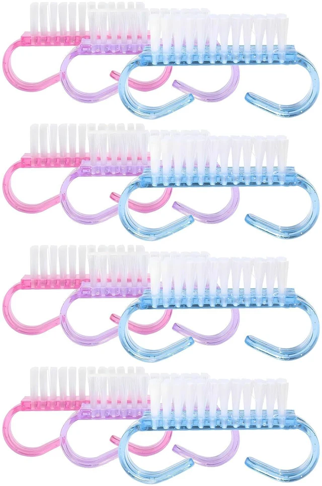 Main image of 12-Pack Handle Grip Nail Brush Assorted Color, Fingernail Scrub Brushes for Toes and Nails, Pedicure Brushes for Men and Women
