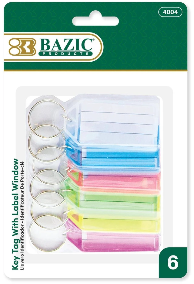 Main image of BAZIC Key Tags with Holder & Label Window, 6 Pack