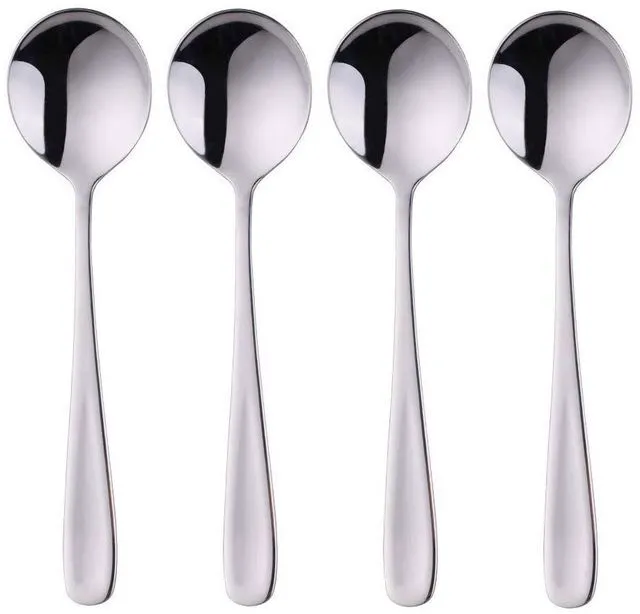 Main image of Baikai 7-Inch 18/10 Stainless Steel Soup Bouillon Dinner Spoons, Set of 4, Silver