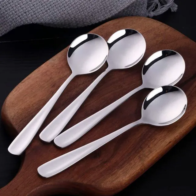 Alt view image 7 of 7 - Baikai 7-Inch 18/10 Stainless Steel Soup Bouillon Dinner Spoons, Set of 4, Silver