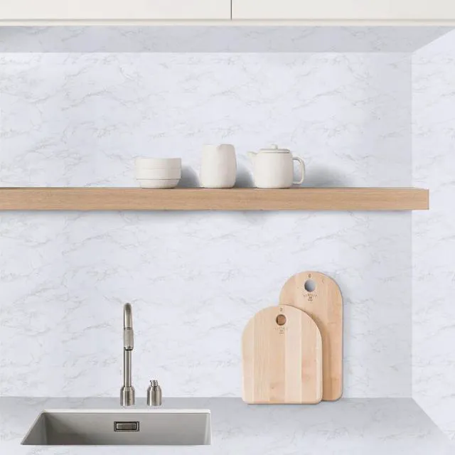 Alt view image 5 of 7 - Abyssaly Glossy Marble Peel and Stick Contact Paper, White, Waterproof, 11.8in x 78.7in for Countertop, Kitchen Cabinets, Bathroom