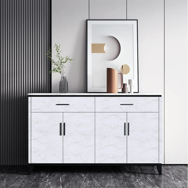 Alt view image 3 of 7 - Abyssaly Glossy Marble Peel and Stick Contact Paper, White, Waterproof, 11.8in x 78.7in for Countertop, Kitchen Cabinets, Bathroom