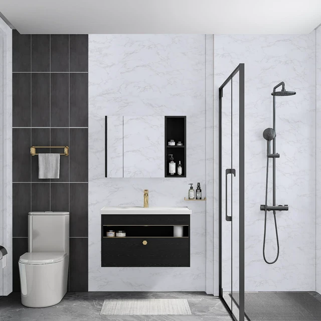 Alt view image 2 of 7 - Abyssaly Glossy Marble Peel and Stick Contact Paper, White, Waterproof, 11.8in x 78.7in for Countertop, Kitchen Cabinets, Bathroom