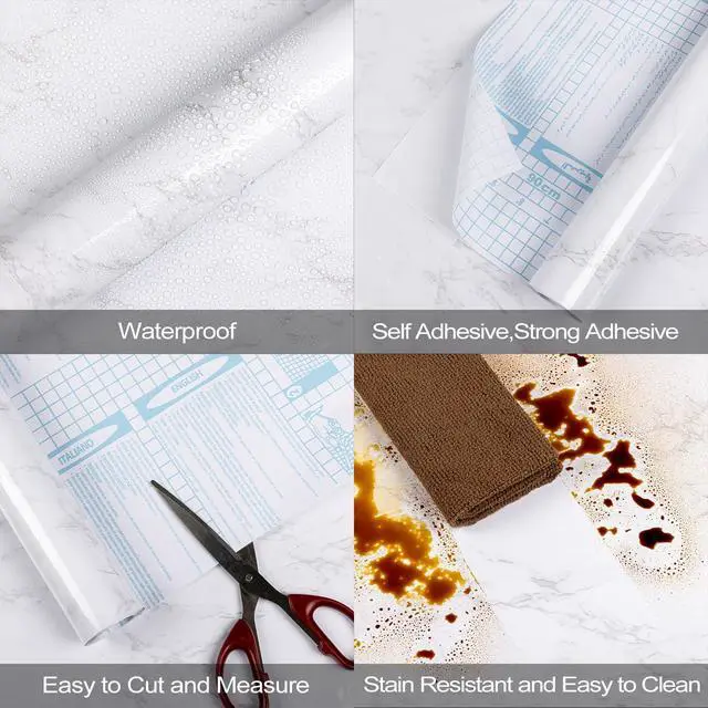 Alt view image 7 of 7 - Abyssaly Glossy Marble Peel and Stick Contact Paper, White, Waterproof, 11.8in x 78.7in for Countertop, Kitchen Cabinets, Bathroom