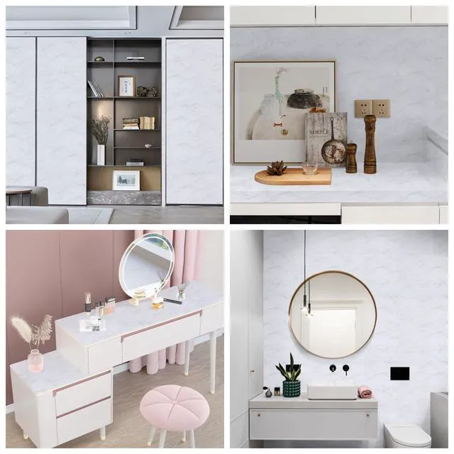 Alt view image 6 of 7 - Abyssaly Glossy Marble Peel and Stick Contact Paper, White, Waterproof, 11.8in x 78.7in for Countertop, Kitchen Cabinets, Bathroom