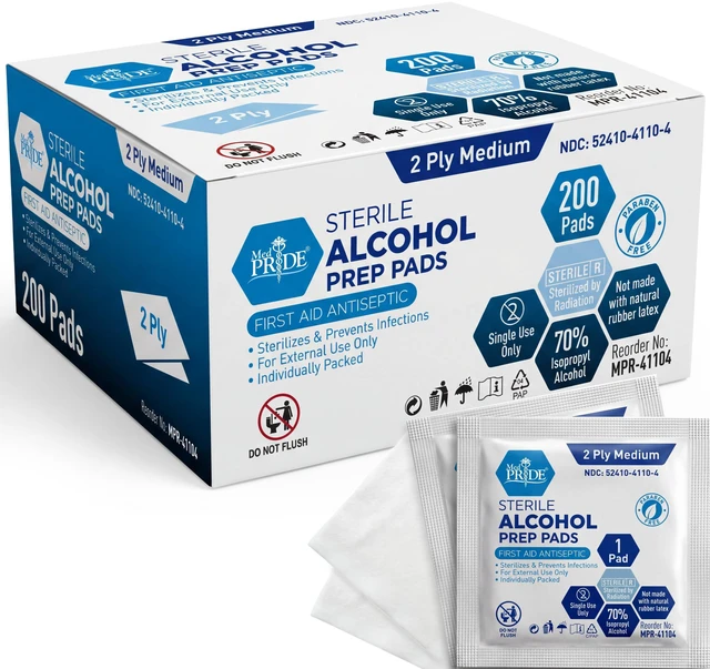 Main image of MED PRIDE Sterile Alcohol Prep Pads 70% Isopropyl 2-Ply 200 Count