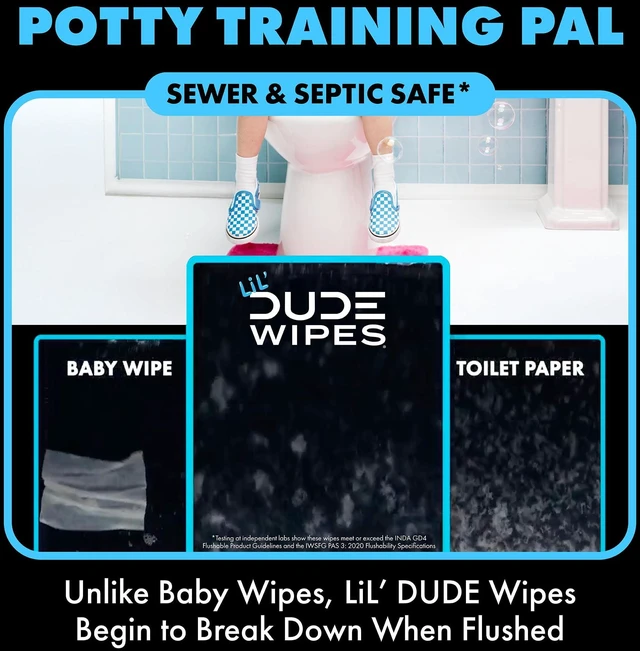 Alt view image 6 of 6 - LiL' DUDE Extra Large Fragrance Free Flushable Wipes, 8 Count, 6 Pack