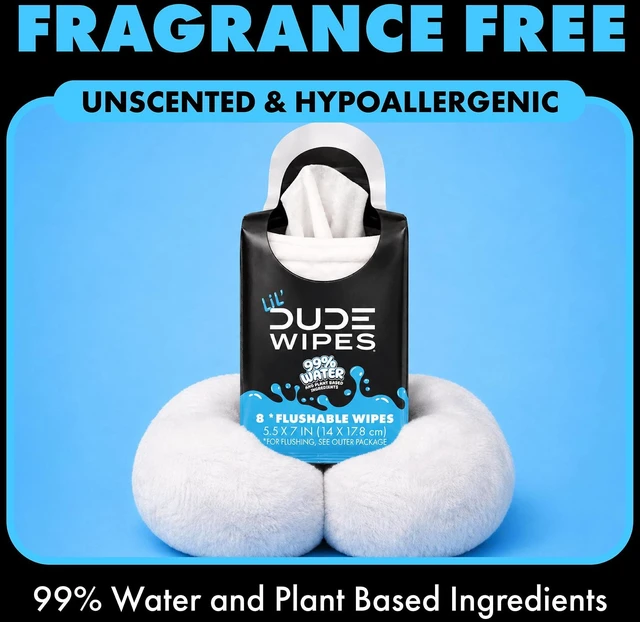 Alt view image 2 of 6 - LiL' DUDE Extra Large Fragrance Free Flushable Wipes, 8 Count, 6 Pack