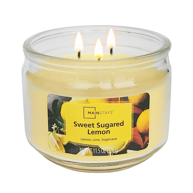Alt view image 4 of 6 - Mainstays 3-Wick Glass Jar Candle, Sweet Sugared Lemon, Yellow, 11.5oz