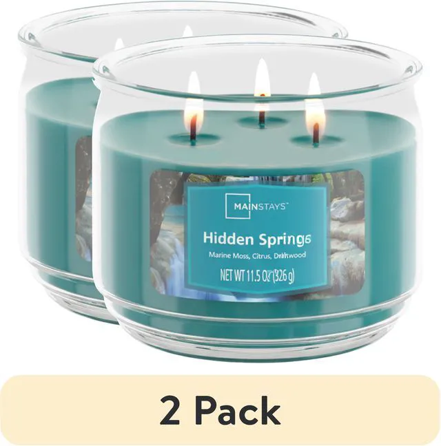 Main image of Mainstays 3-Wick Scented Glass Jar Candle, Hidden Springs, 11.5 oz, 2 Pack