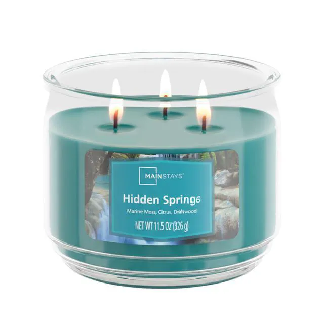 Alt view image 3 of 4 - Mainstays 3-Wick Scented Glass Jar Candle, Hidden Springs, 11.5 oz, 2 Pack