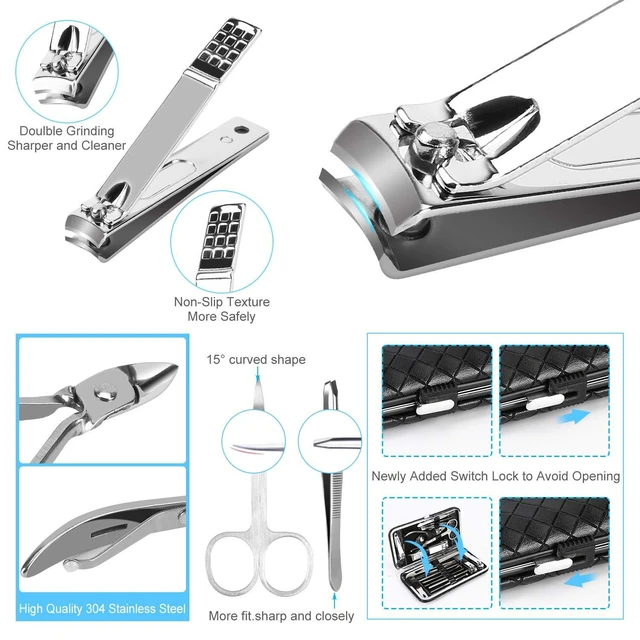 Alt view image 4 of 7 - OKOM 19-Piece Stainless Steel Nail Clipper Set - Professional Manicure Kit for Men Women with Case
