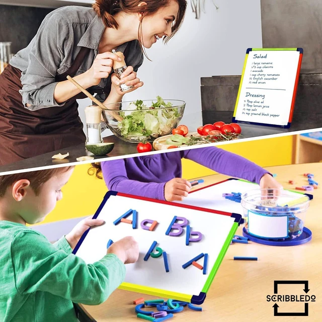 Alt view image 3 of 6 - Scribbledo 9x12 Magnetic Dry Erase Board, Double Sided Hardboard, Reusable Writing Surface for Kids Classroom Home Travel