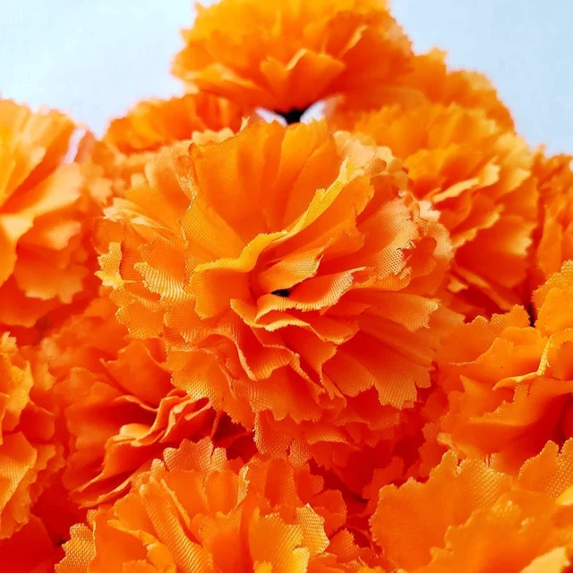 Alt view image 6 of 7 - Bulk Silk Artificial Marigold Flower Heads for Diwali Indian Festival DIY Marigold Garland Day of the Dead Decorations (Orange)
