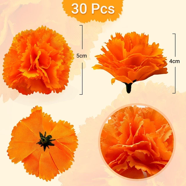 Alt view image 7 of 7 - Bulk Silk Artificial Marigold Flower Heads for Diwali Indian Festival DIY Marigold Garland Day of the Dead Decorations (Orange)