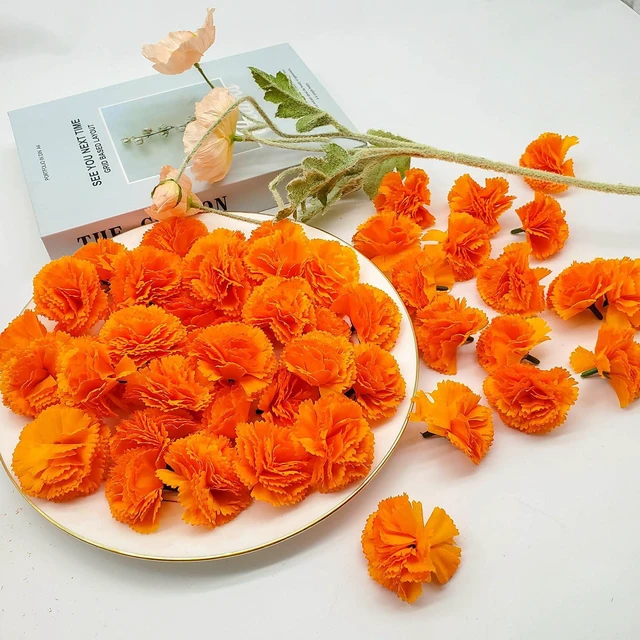 Alt view image 3 of 7 - Bulk Silk Artificial Marigold Flower Heads for Diwali Indian Festival DIY Marigold Garland Day of the Dead Decorations (Orange)