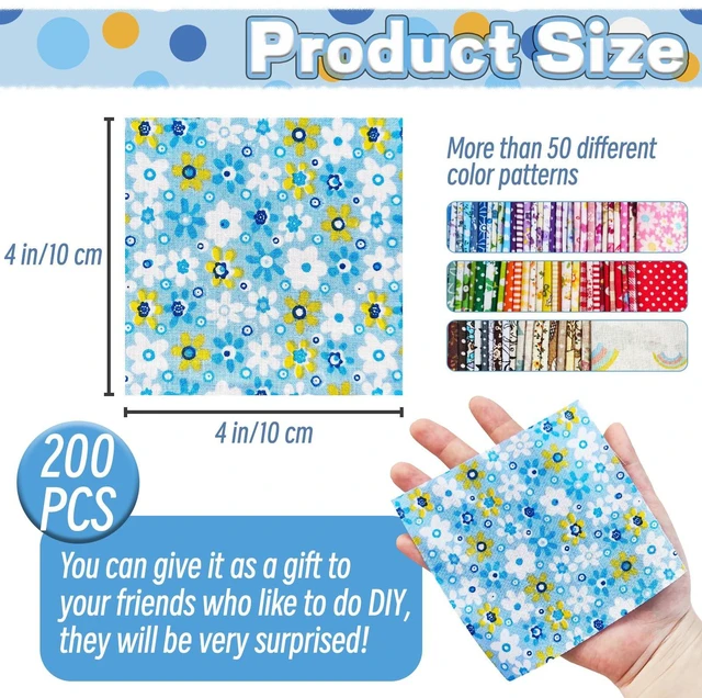 Alt view image 4 of 7 - 150Pcs 4"x4" (10x10cm) Cotton Craft Fabric Pre-Cut Quilt Squares, DIY Sewing Quarters, Patchwork Sheets