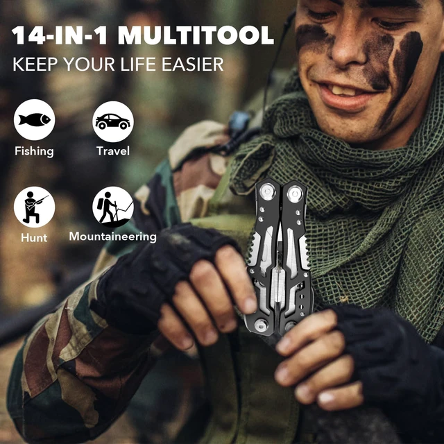 Alt view image 3 of 6 - 14-In-1 Multitool with Safety Locking, Stainless Steel Pliers, Pocket Knife, Bottle Opener, Screwdriver, Nylon Sheath for Survival, Camping, Hunting, Hiking, 1 Pcs